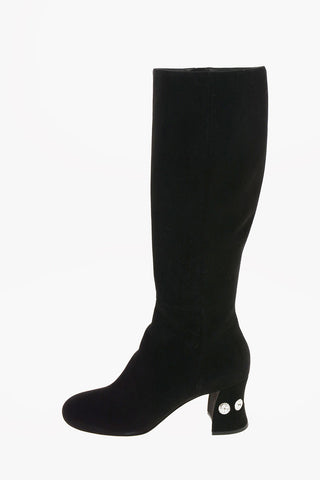Stivali al Ginocchio in Suede con Tacco Gioiello 7 Cm