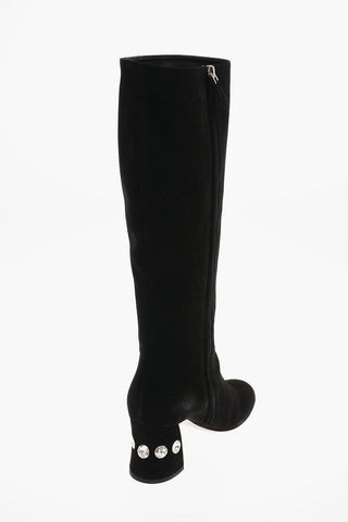 Stivali al Ginocchio in Suede con Tacco Gioiello 7 Cm