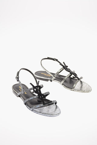 Metallic Leather CASSANDRA Sandals with Monogram Application 1 Cm