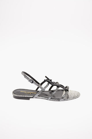 Metallic Leather CASSANDRA Sandals with Monogram Application 1 Cm