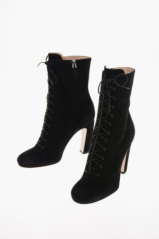 Suede Lace Up Ankle Boots with Zip Closure 10 Cm