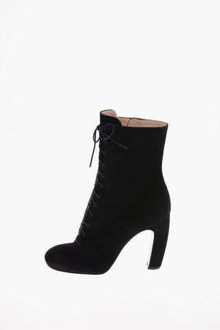 Suede Lace Up Ankle Boots with Zip Closure 10 Cm