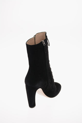 Suede Lace Up Ankle Boots with Zip Closure 10 Cm