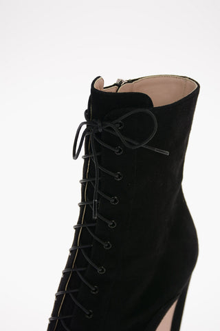 Suede Lace Up Ankle Boots with Zip Closure 10 Cm