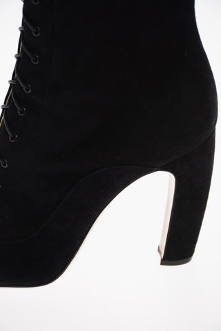 Suede Lace Up Ankle Boots with Zip Closure 10 Cm