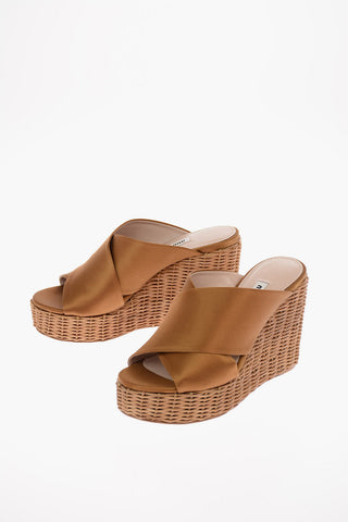 Mules Open Toe in Raso con Suola Platform in Vimini 10,5 cm