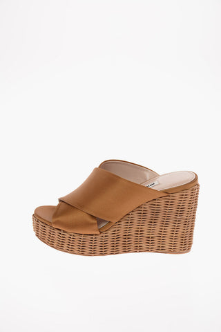 Mules Open Toe in Raso con Suola Platform in Vimini 10,5 cm