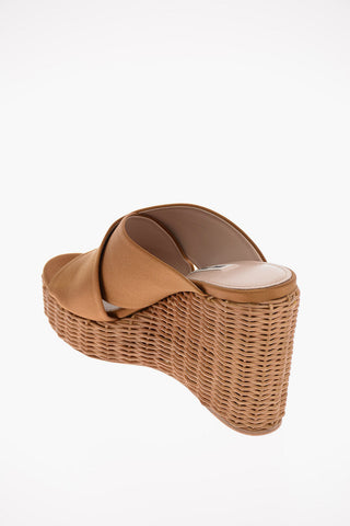 Mules Open Toe in Raso con Suola Platform in Vimini 10,5 cm