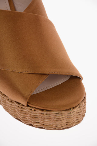 Mules Open Toe in Raso con Suola Platform in Vimini 10,5 cm
