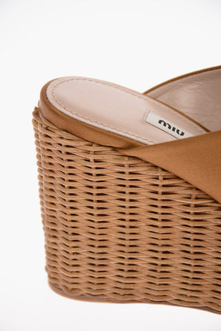 Mules Open Toe in Raso con Suola Platform in Vimini 10,5 cm