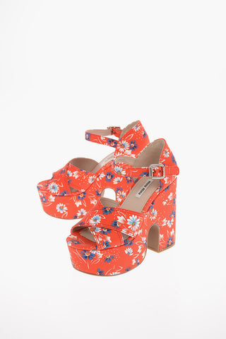 Sandali in Canvas Floreale con Suola Platform 13 Cm