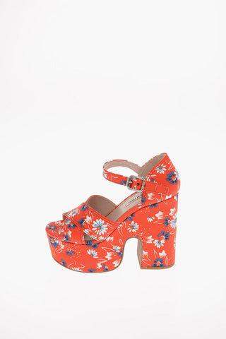Sandali in Canvas Floreale con Suola Platform 13 Cm