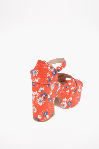 Sandali in Canvas Floreale con Suola Platform 13 Cm