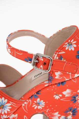 Sandali in Canvas Floreale con Suola Platform 13 Cm
