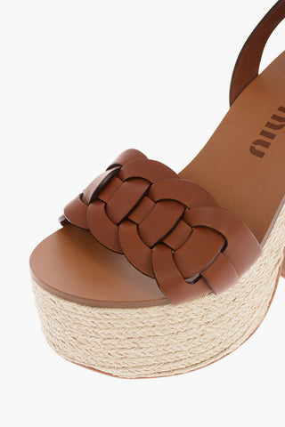 Leather Lace Up Platform Sandals 13 Cm
