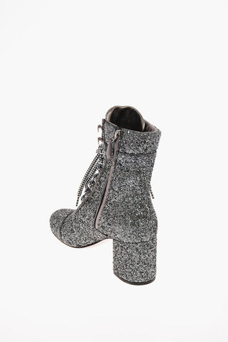 Glittered Leather Lace Up Ankle Boots with Zip Closure 7 Cm