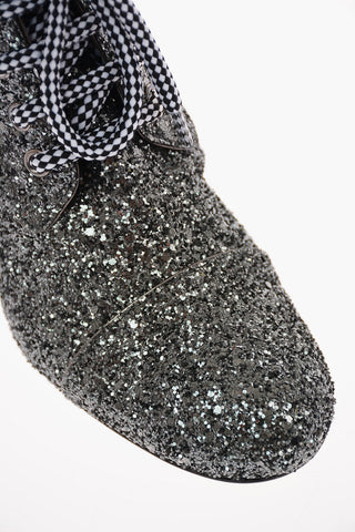Glittered Leather Lace Up Ankle Boots with Zip Closure 7 Cm