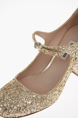 Glittered Leather Pumps with Ankle Strap and Jewel Heel 9 Cm