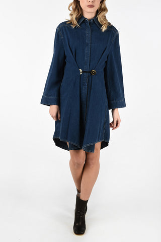 MM6 Denim Asymmetric Shirtdress with Detail Golden Buttons