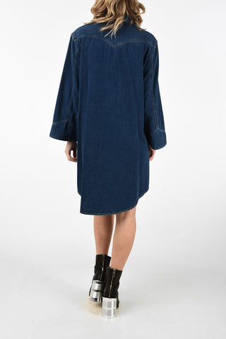 MM6 Denim Asymmetric Shirtdress with Detail Golden Buttons
