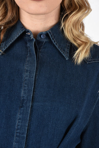 MM6 Denim Asymmetric Shirtdress with Detail Golden Buttons