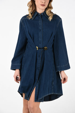 MM6 Denim Asymmetric Shirtdress with Detail Golden Buttons
