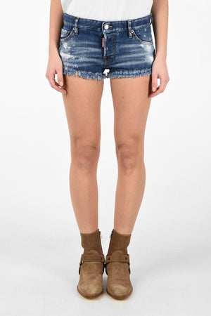 Shorts in Denim Stonewashed Distressed con Orlo Sfrangiato