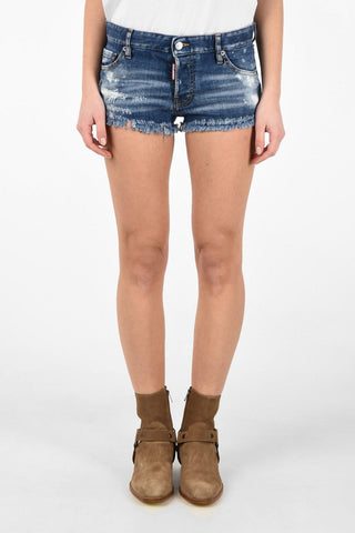 Shorts in Denim Stonewashed Distressed con Orlo Sfrangiato