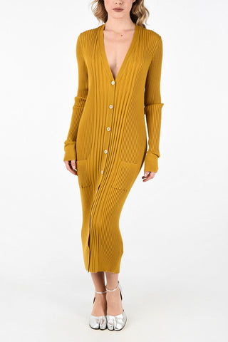MM4 Vestito Attillato Ribbed in Maglia con Scollatura Profonda