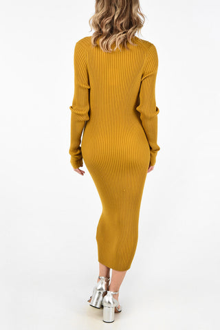 MM4 Vestito Attillato Ribbed in Maglia con Scollatura Profonda