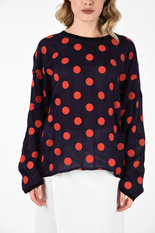 MM1 Long Sleeve Polka Dots Silk Blouse