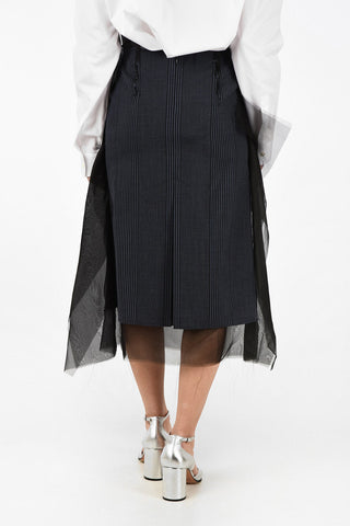 MM4 Striped Wool Longuette Skirt with Tulle Detail