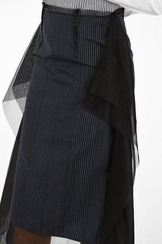 MM4 Striped Wool Longuette Skirt with Tulle Detail