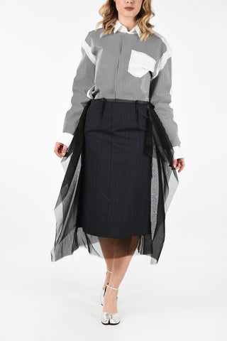 MM4 Striped Wool Longuette Skirt with Tulle Detail