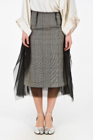 MM4 Wool Longuette Skirt with Tulle Detail
