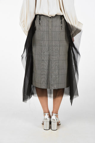 MM4 Wool Longuette Skirt with Tulle Detail