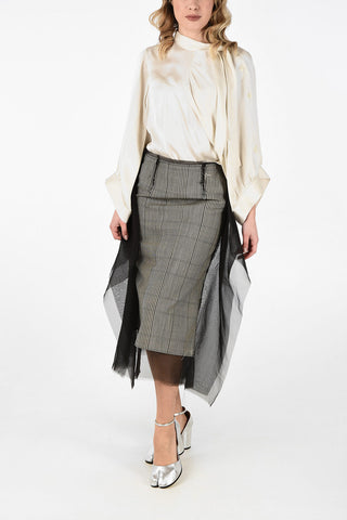 MM4 Wool Longuette Skirt with Tulle Detail