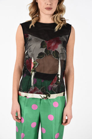 MM0 Roses-print Sheer Silk Top