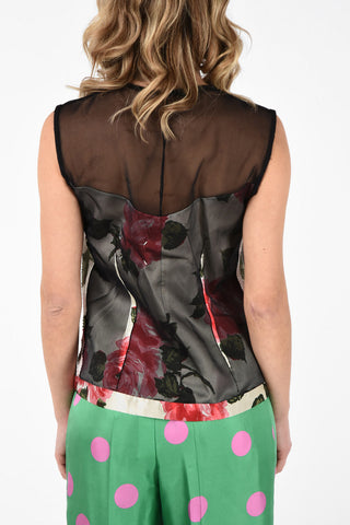 MM0 Roses-print Sheer Silk Top