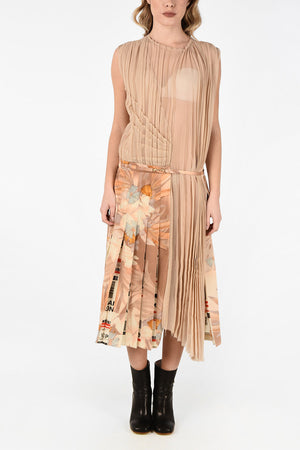 MM0 Asymmetric Maxi Plissé Floral-Print Silk-Blend Dress