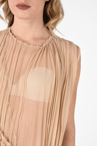 MM0 Asymmetric Maxi Plissé Floral-Print Silk-Blend Dress