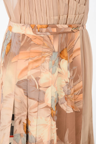 MM0 Asymmetric Maxi Plissé Floral-Print Silk-Blend Dress