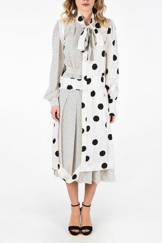 MM1 Polka Dots Silk Unstructured Maxi Shirtdress with Tie Neck