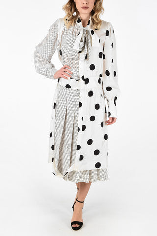 MM1 Polka Dots Silk Unstructured Maxi Shirtdress with Tie Neck