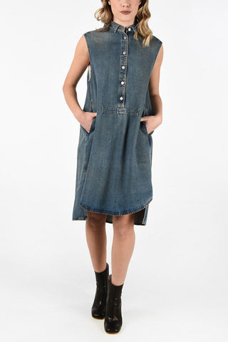 MM6 Chemisier Asimmetrico in Denim con Tasche Laterali