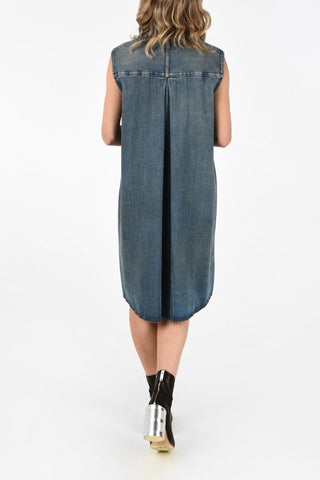 MM6 Chemisier Asimmetrico in Denim con Tasche Laterali