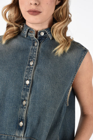 MM6 Chemisier Asimmetrico in Denim con Tasche Laterali