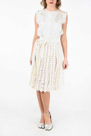 MM0 Cut Out Details Silk Dress With Belt