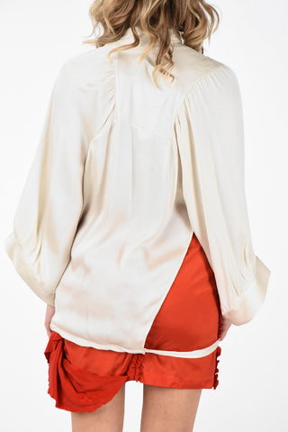 MM0 Tie Neck Ribbed silk Top With Cape Sleeve