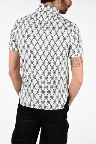 Monogram Short Sleeve Loose Fit Shirt with Hidden Closure
